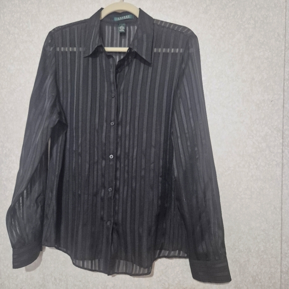 Lauren Ralph Lauren Tops - RALPH LAUREN..Black Sheer Striped Button-Up Shirt...SIZE:L